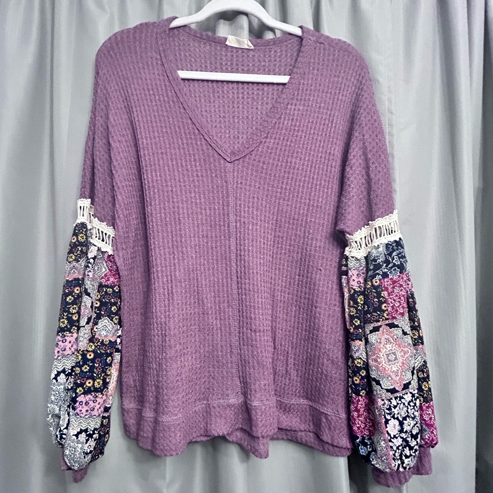 Hummingbird sweater balloon sleeve waffle bodice FP inspired oversized purple
